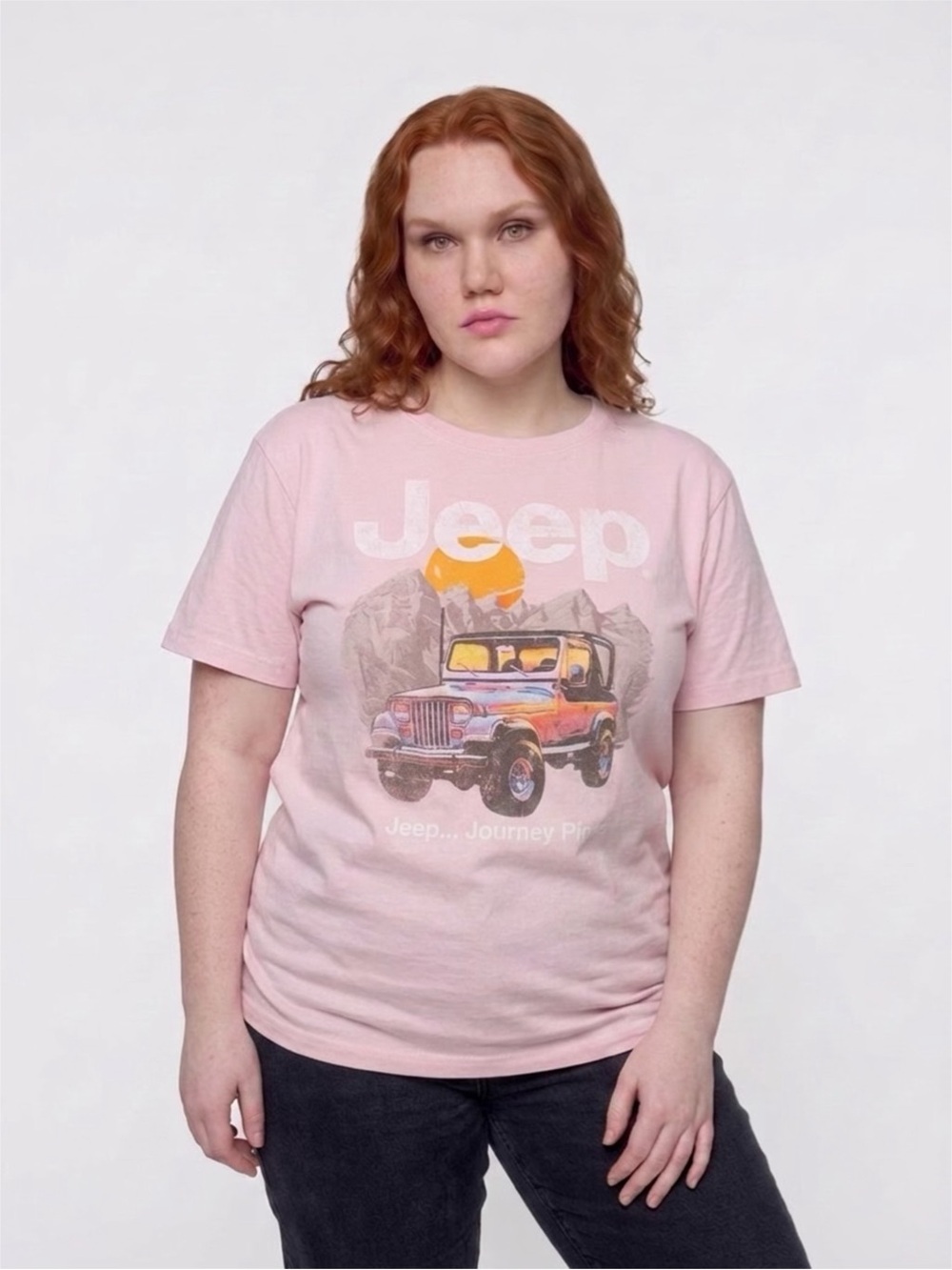 Jeep Pink Graphic Tee with Sunset Jeep Print